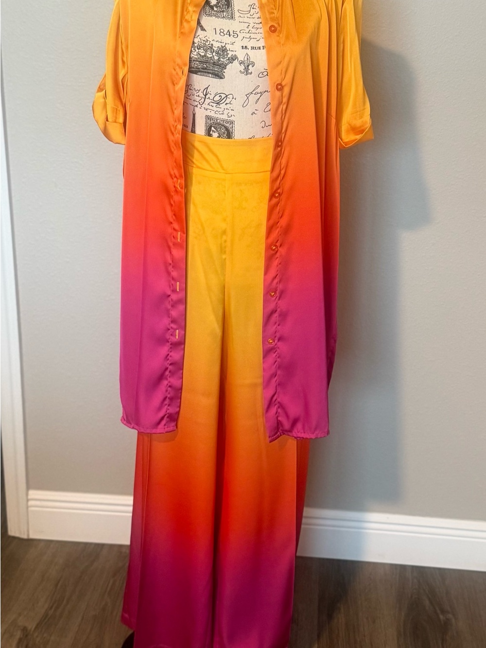 Sunset Ombre Wide-Leg Pants and over shirt set — Yellow to Pink